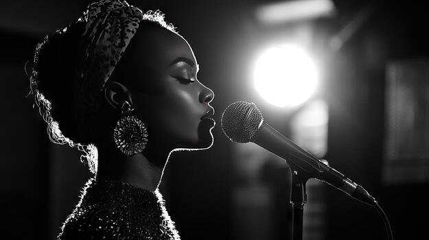 A singer performing into a microphone